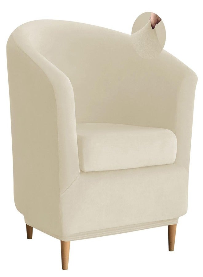 Bifaunvogel Velvet Club Chair Slipcover 2 Piece Swivel Barrel Chair Covers Slipcover Tub Chair Slipcovers Round Accent Armchair Covers Bucket Chair Covers Protector for Living Room Beige - Image 1
